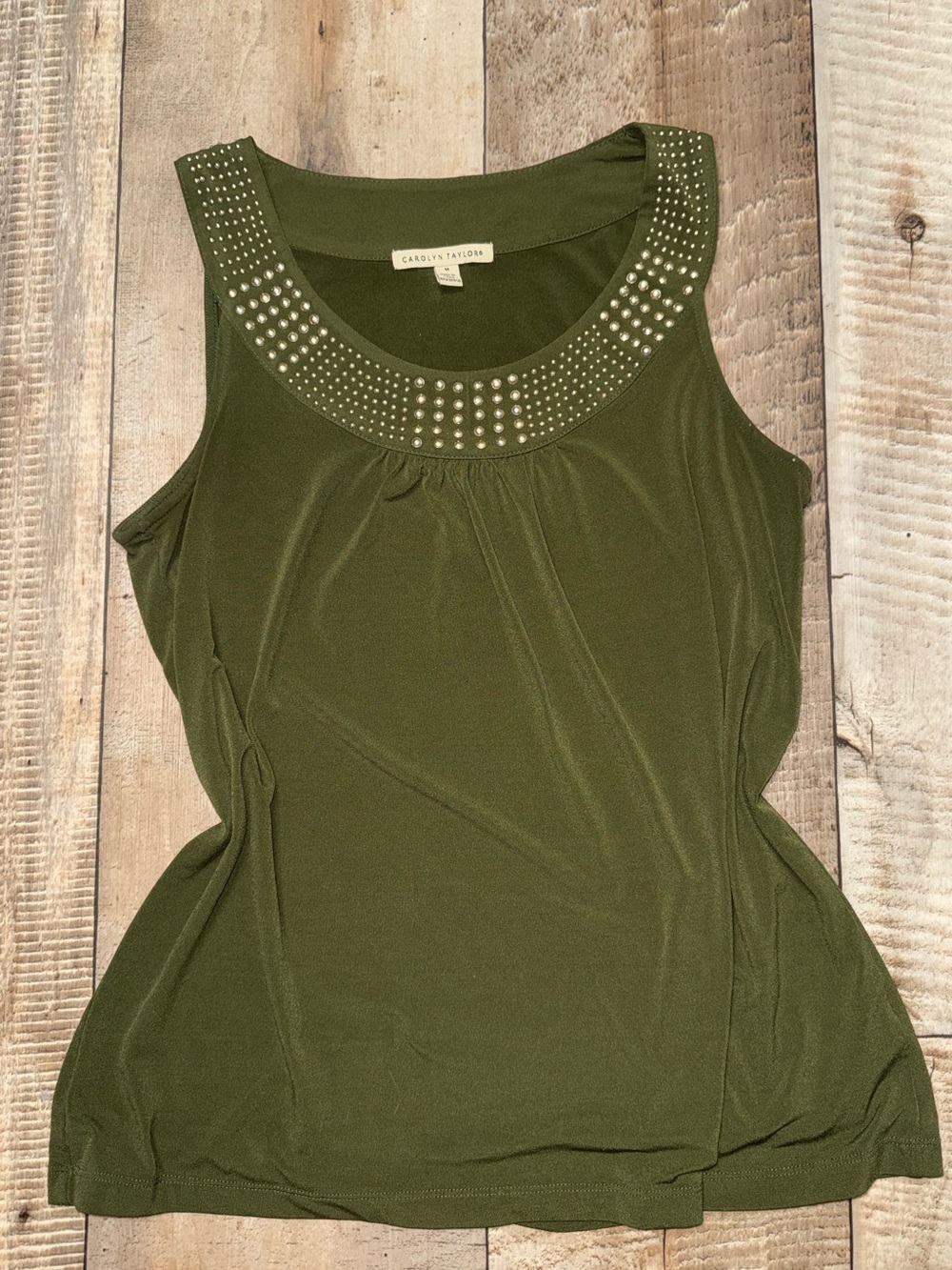 Carolyn Taylor Olive Tank with Studded Scoop Neck